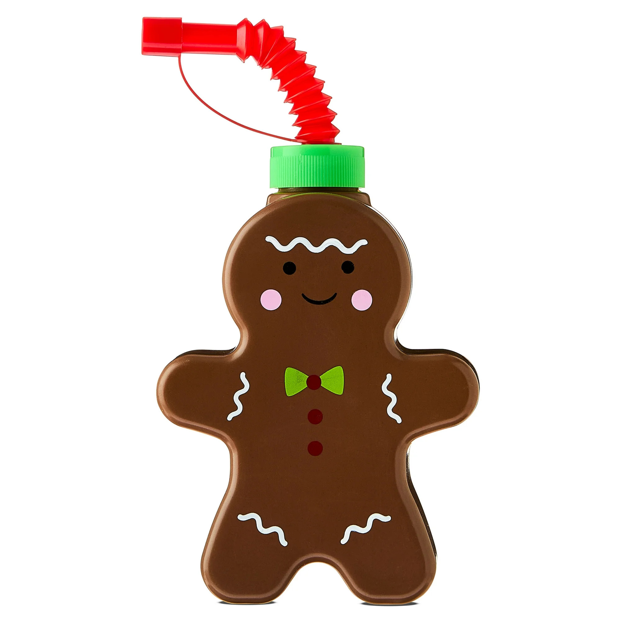 Plastic Gingerbread Man Sippy Cup with Lid and Straw, Brown, 13 fl oz, by Holiday Time | Walmart (US)
