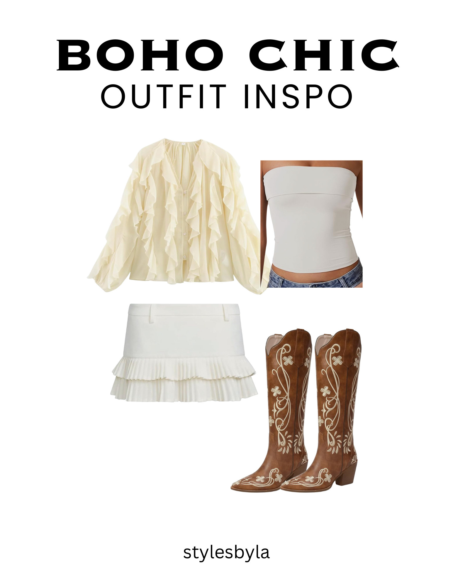 Boho Chic Outfit inspo!
-western outfit, sheer ruffle top, mini skirt, outfit guide, cute outfits, going out outfit, cowgirl boots  

 #LTKSeasonal #LTKFindsUnder100 #LTKStyleTip
