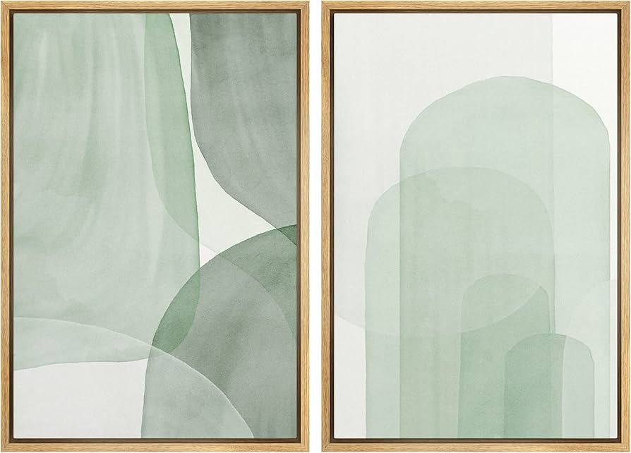 SIGNWIN Framed Canvas Print Wall Art Set Pastel Watercolor Green Polygon Collage Abstract Shapes ... | Amazon (US)