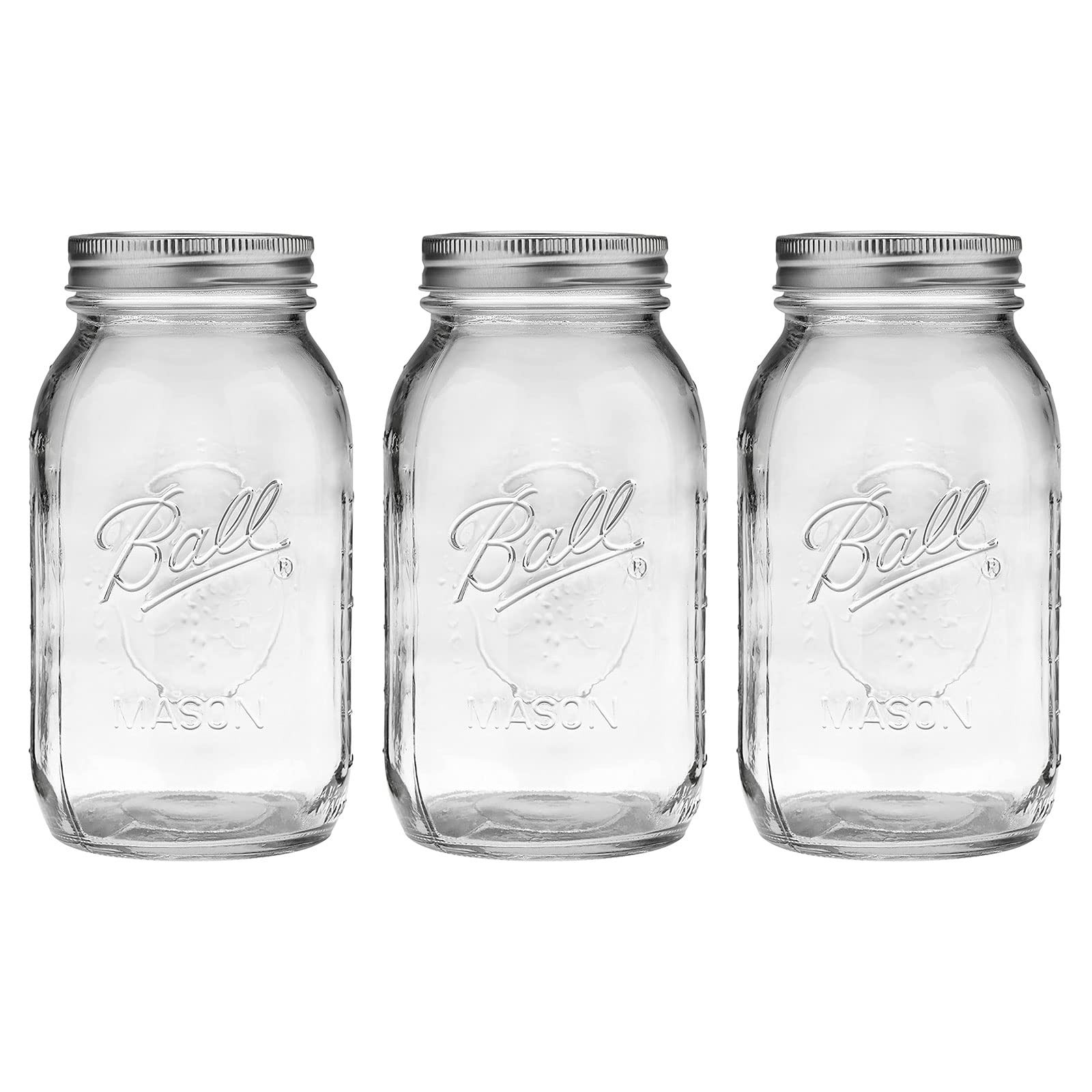 Ball Mason Jar-32 oz. Clear Glass Wide Mouth - Set of 3 | Amazon (US)