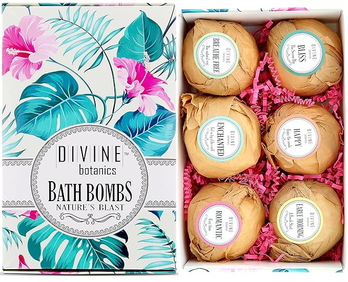 Amazon.com : 6 XL USA Made Essential Oils Lush Bath Bombs Set - Organic Coconut Oil and Shea Butt... | Amazon (US)