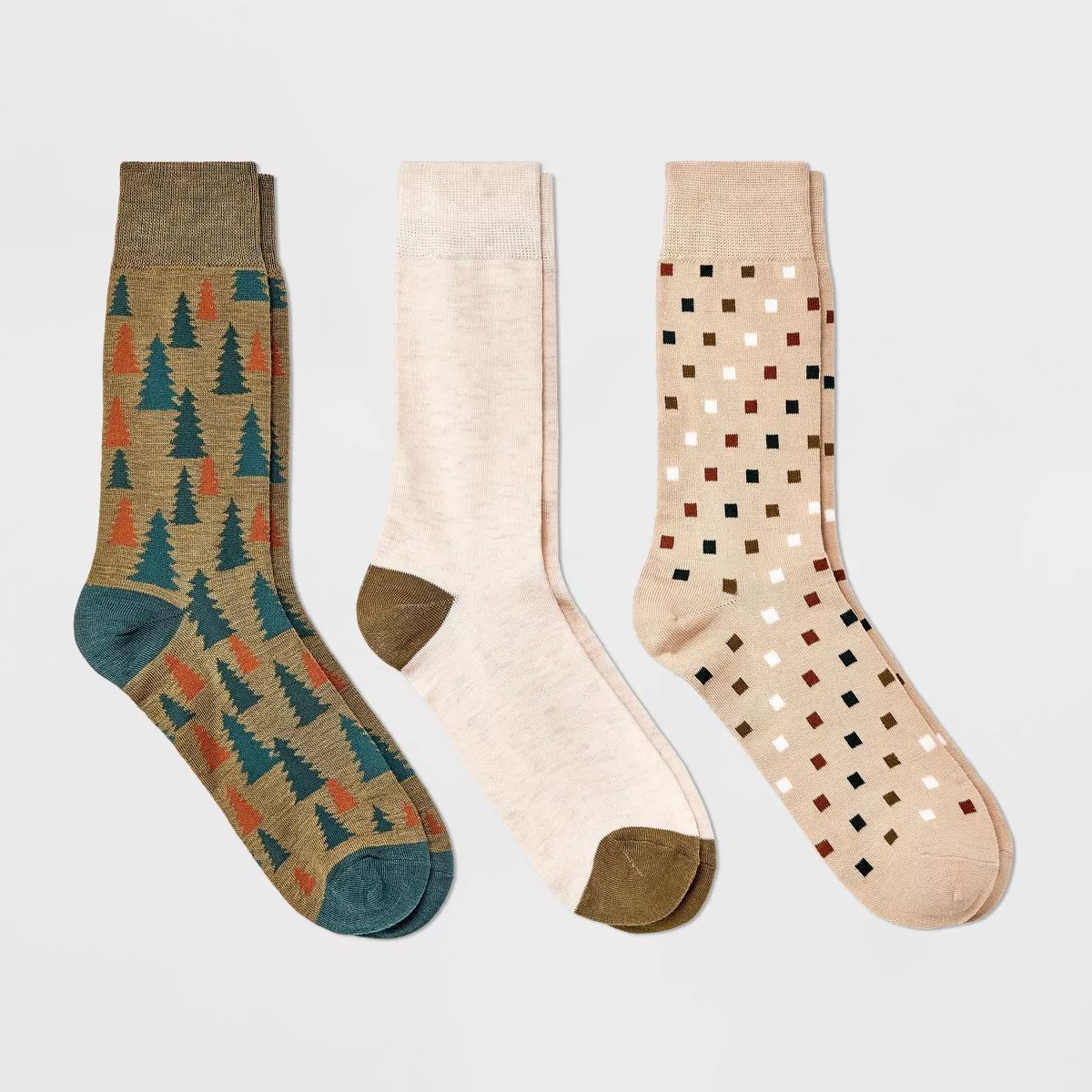 Men's Pine Tree Print Crew Socks 3pk - Goodfellow & Co™ Olive Green/Tan 7-12 | Target