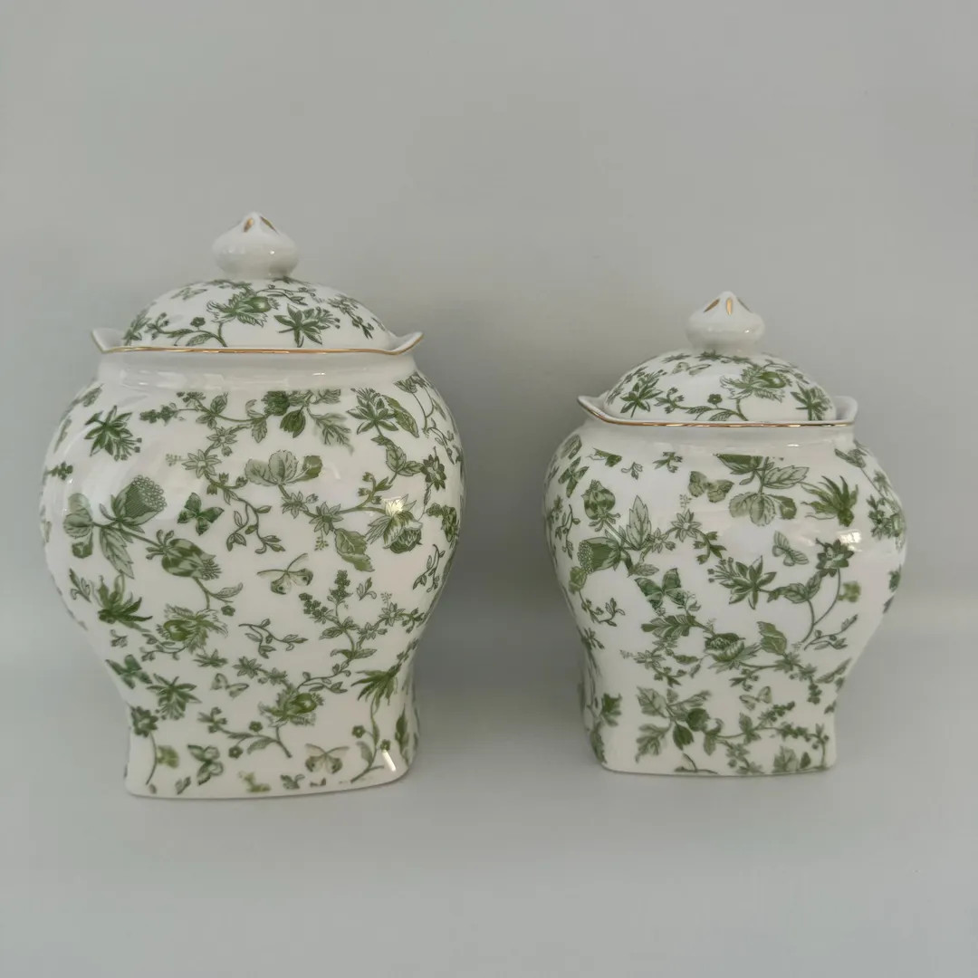 Green Fine Porcelain Cookie Jars Set of 2 New - Etsy | Etsy (US)