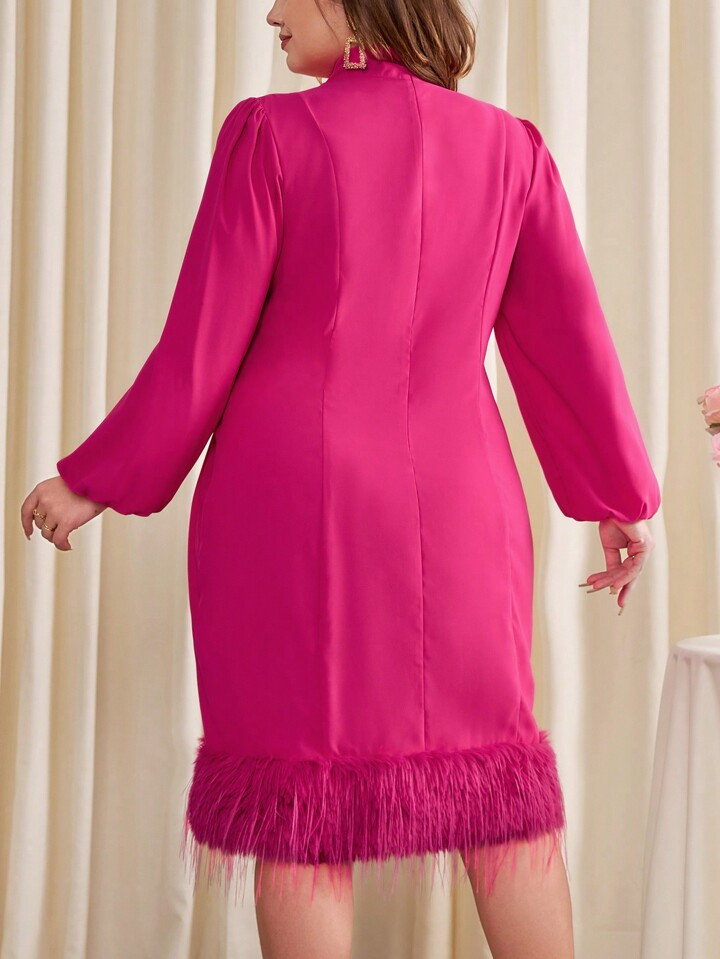 SHEIN Privé Women's Plus Size Elegant High Neck Flared Sleeve Pink Dress | SHEIN
