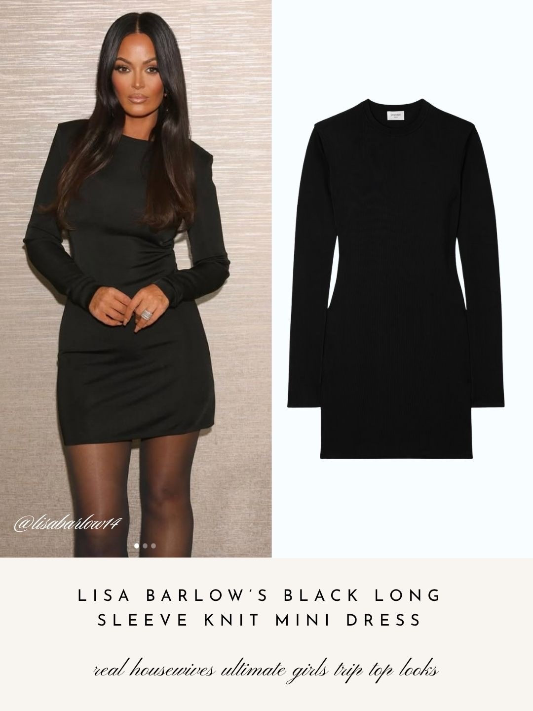 Lisa Barlow’s Black Long Sleeve Knit Mini Dress 📸 = @lisabarlow14