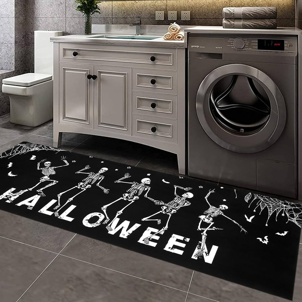 ASPMIZ Halloween Runner Rug Non Slip Runners for Hallways, Black Kitchen Runner Rug Rubber Skelet... | Amazon (US)