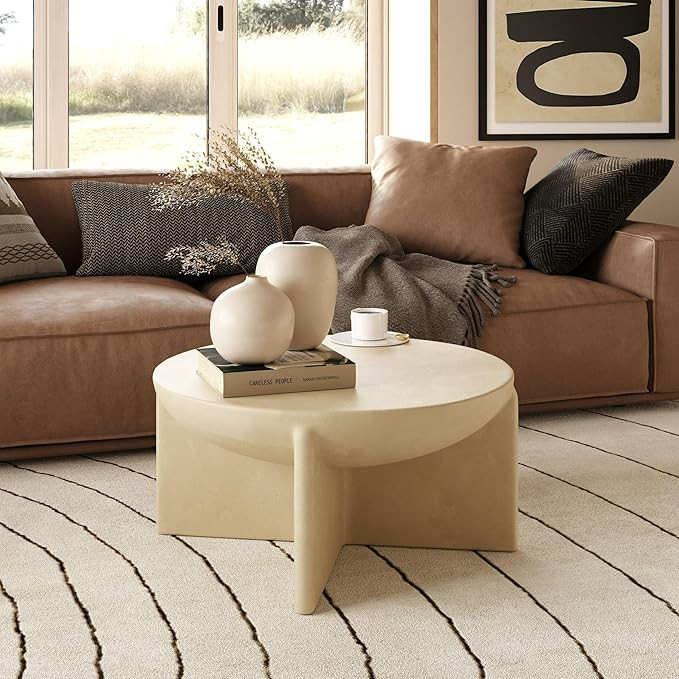 Lerence Collection Modern Living Room Concrete Round Coffee Table, Beige | Amazon (US)