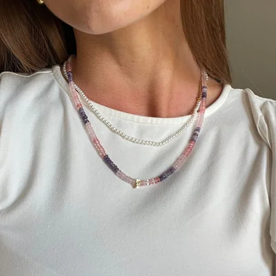 Semi-Precious Beaded Initial Necklace - Pink Ombre | BaubleBar (US)