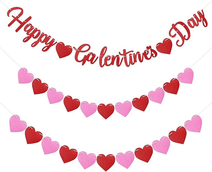 Epakh 3 Pcs Happy Galentines Day Banner Valentine Day Heart Garland Glitter Galentines Day Suppli... | Amazon (US)