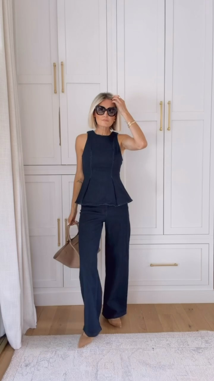 Denim on denim is always a yes! Love the peplum silhouette on this top paired with matching wash of jeans! Wearing XS top and 2 jeans

Loverly grey, denim matching set, fashion affordable womens, Target style finds