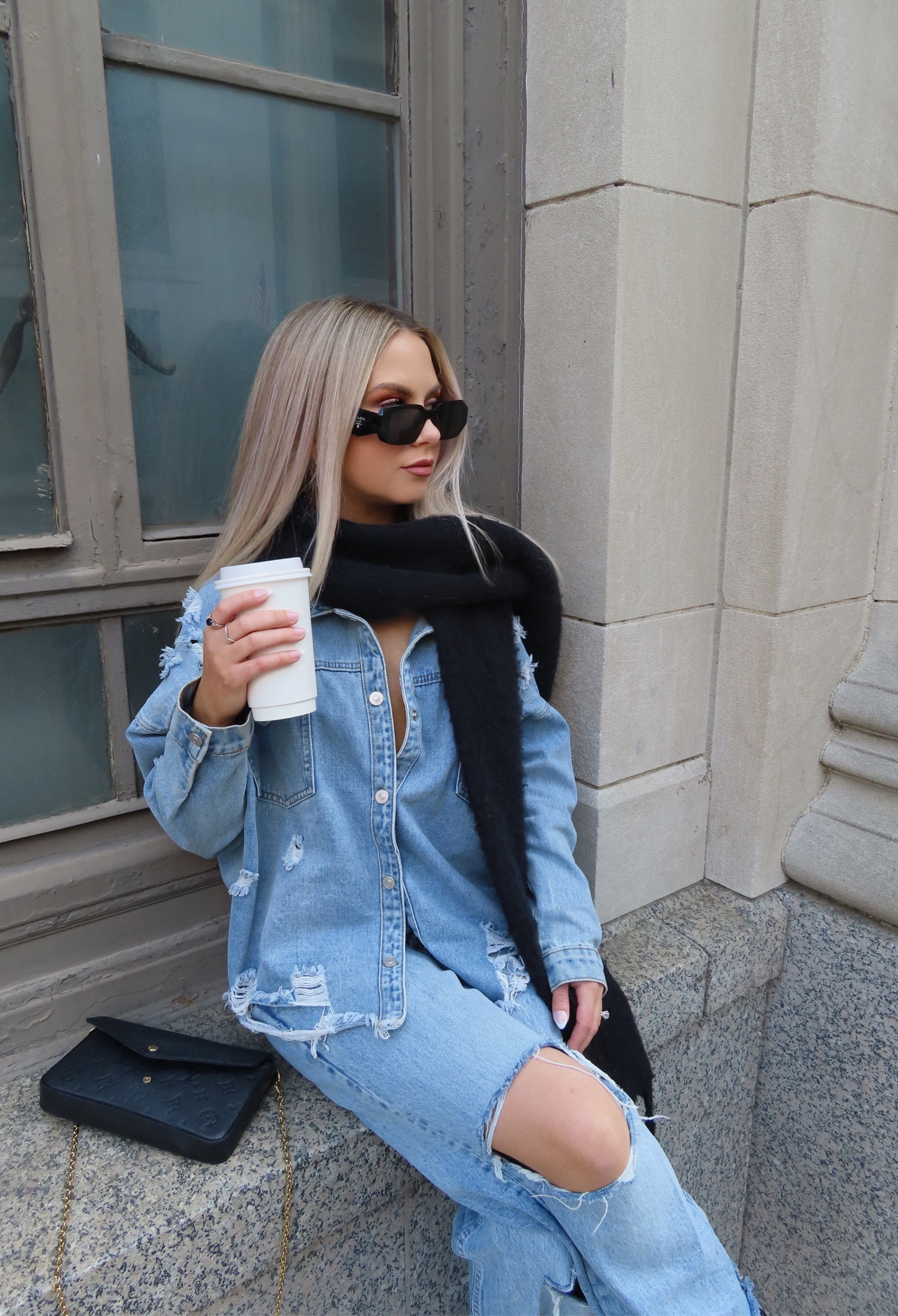 Street style, chunky scarf, denim outfit, Prada sunglasses, casual outfit, fall outfit, winter outfit, sale Prada sunglasses 

#LTKstyletip #LTKfit #LTKunder100