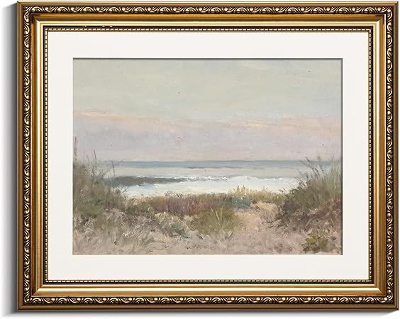 VIYYIEA Gold Framed Canvas Wall Art Decor Room Decor, Classical Coastal Scenery Bathroom Pictures... | Amazon (US)