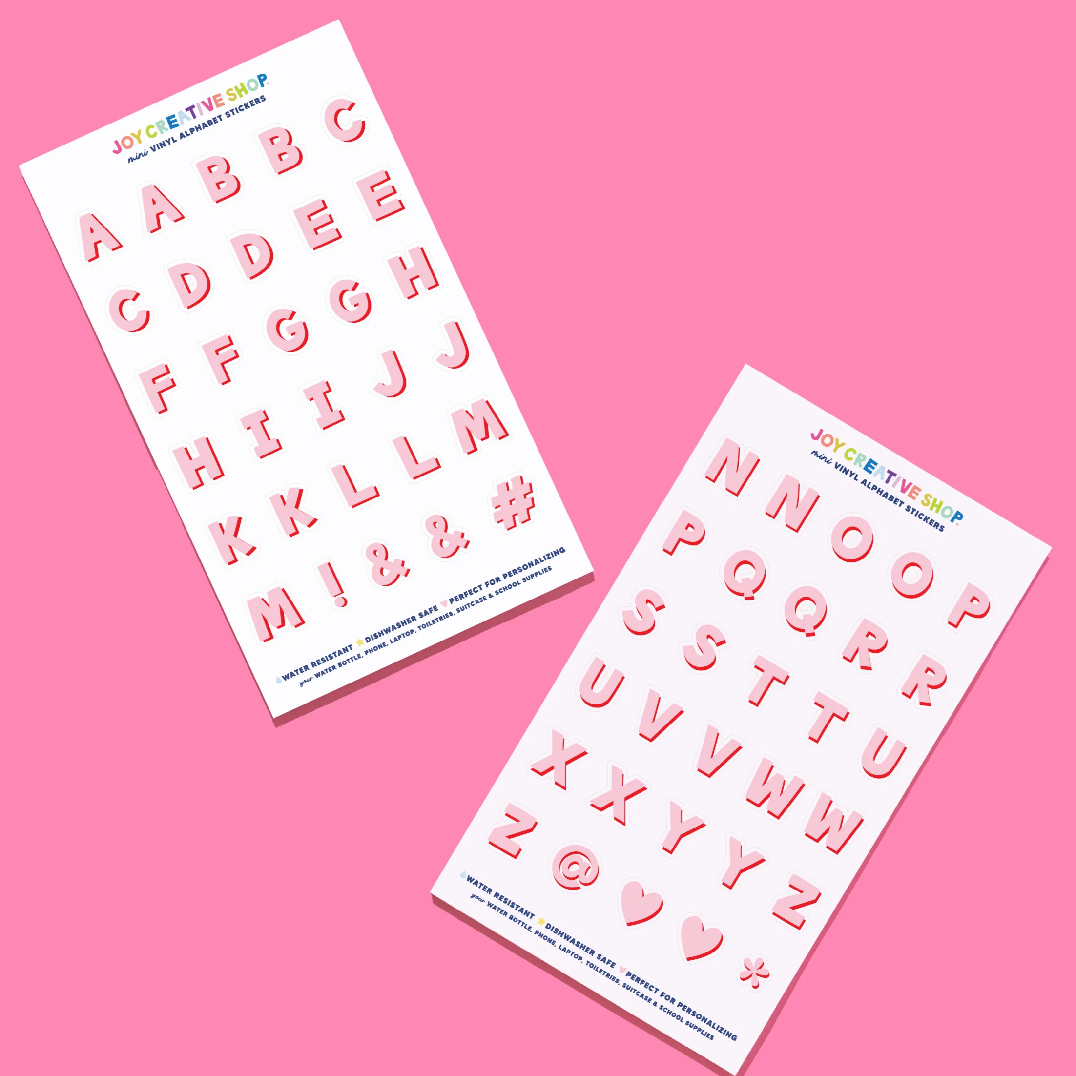 Mini Vinyl Alphabet Stickers - Pink & Red | Joy Creative Shop