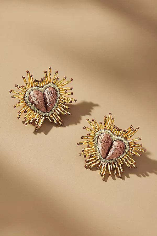 Olivia Dar Large Sparkle Heart Earrings | Anthropologie (US)