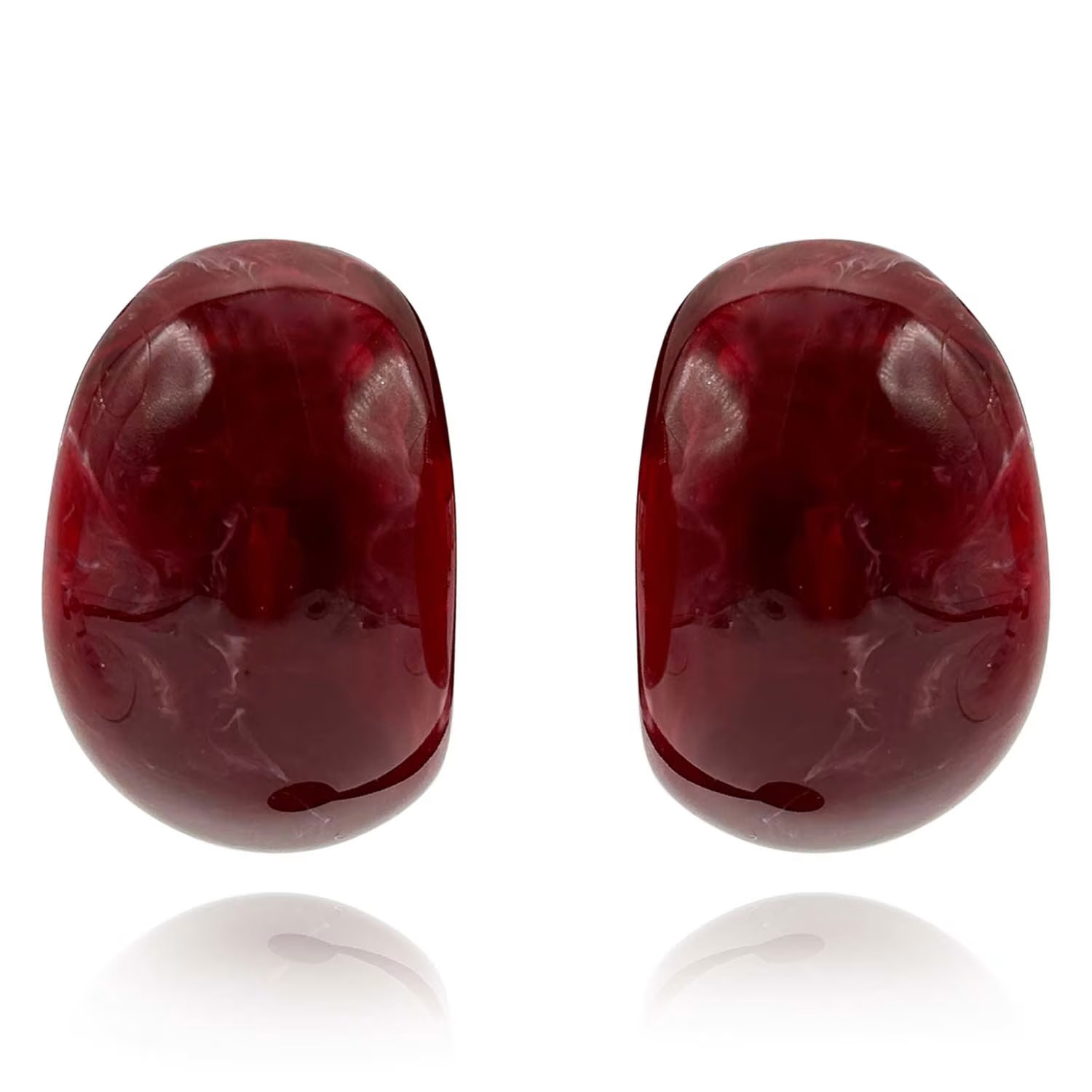 Ruby-Burgundy Marbled Resin Semi Hoop Clip On Earrings | Wolf & Badger
