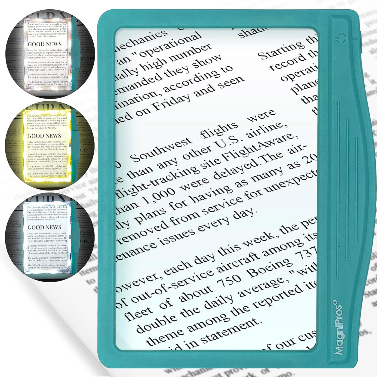 MagniPros 5X Large LED Page Magnifier for Reading with 3 Color Lighting Modes & Anti-Glare Lens t... | Amazon (US)