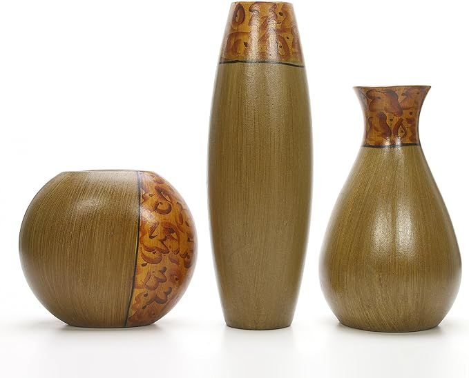 Hosley Set of 3 Burlwood Finish Vases is an Ideal Gift for Weddings or Special Occasion and for H... | Amazon (US)