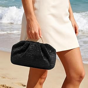 Straw Clutch Purses for Women Summer Beach Bag Woven Crossbody Bag Handbag Vacation Wicker Purse | Amazon (US)