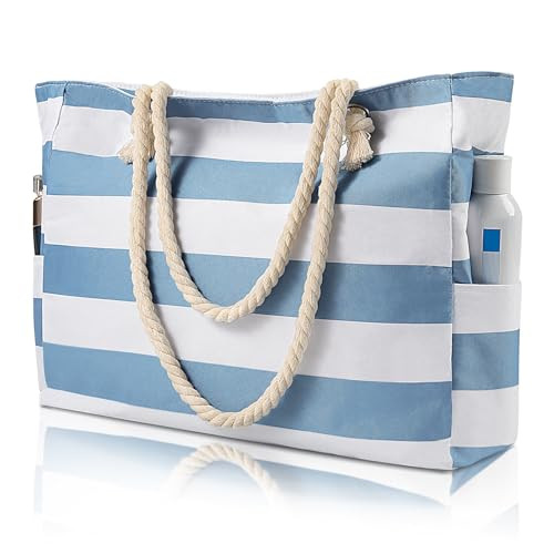 Beach Bags For Women - Large Beach Bags with Zipper Waterproof Sandproof Swim Pool Bag Large Tote | Amazon (US)
