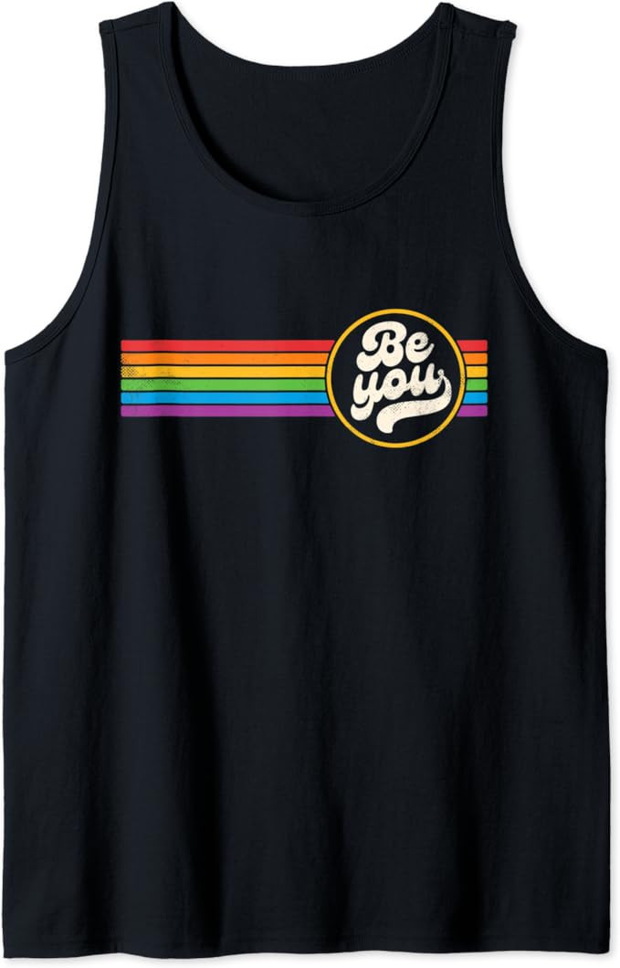 LGBTQ Be You Gay Pride LGBT Ally Rainbow Flag Retro Vintage Tank Top | Amazon (US)