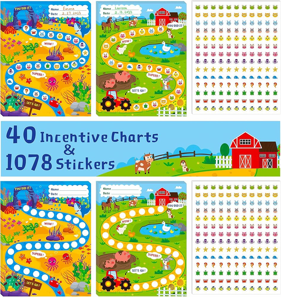 40 Pack Incentive Chart, 2 Adorable Designs with 1078 Stickers Classroom Teaching/Reward/Family U... | Amazon (US)