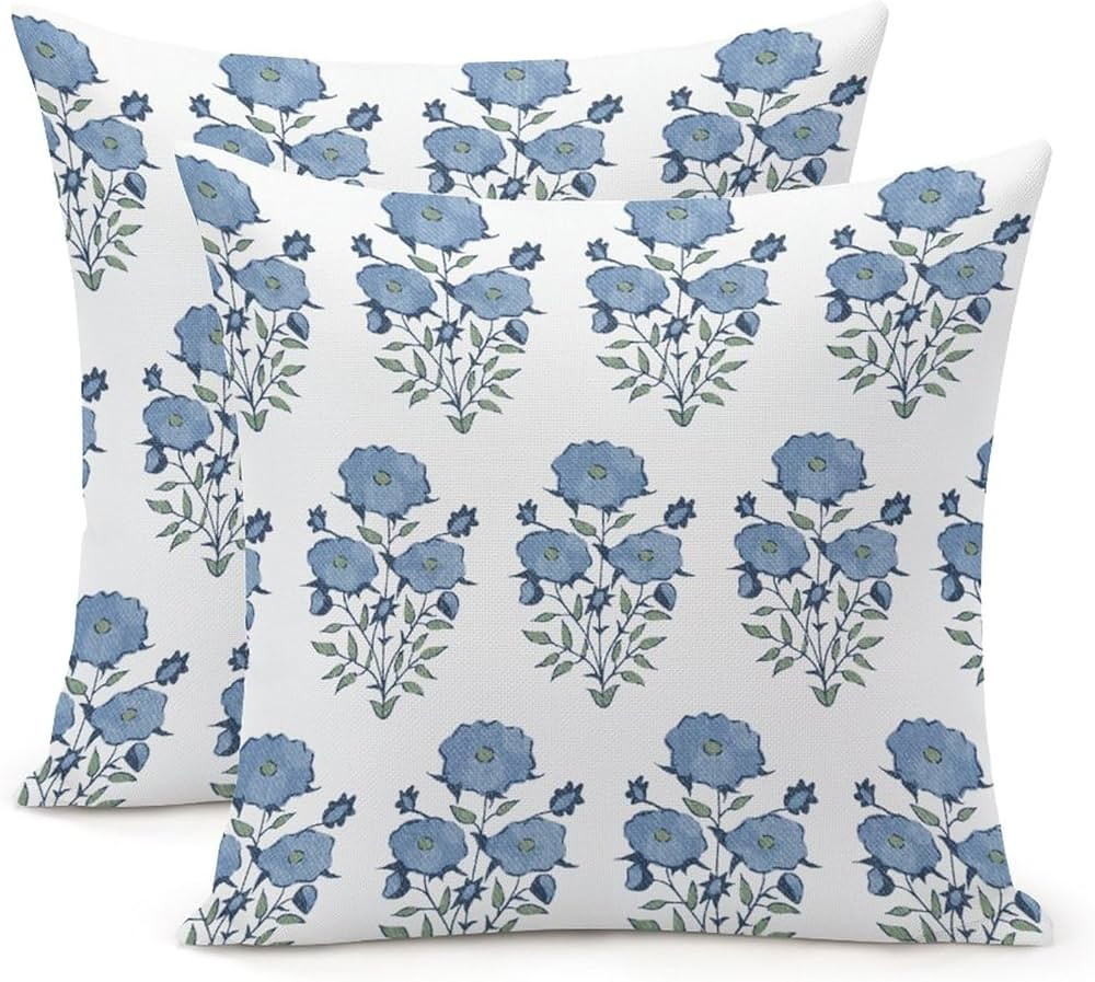 Pillow Cases 20x20 Inch Blue Flower Throw Pillow Cover with Invisible Zipper Set of 2 Boho 1st fo... | Amazon (US)