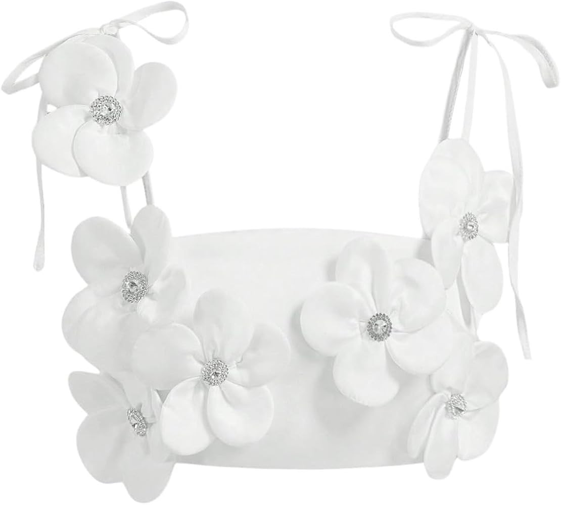 SOLY HUX Women's 3D Floral Cami Crop Tops Tie Shoulder Spaghetti Strap Summer Tops Camisole | Amazon (US)