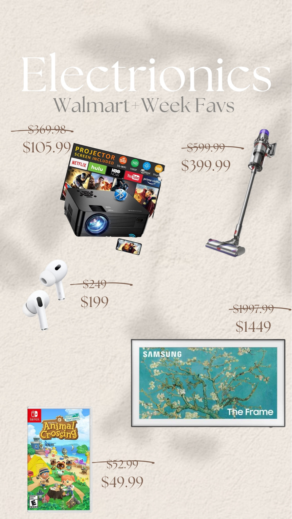 #walmartplusweek Dyson cordless. Samsung the frame. Christmas gift animal crossing. AirPods. Projector

#LTKfamily #LTKsalealert #LTKhome