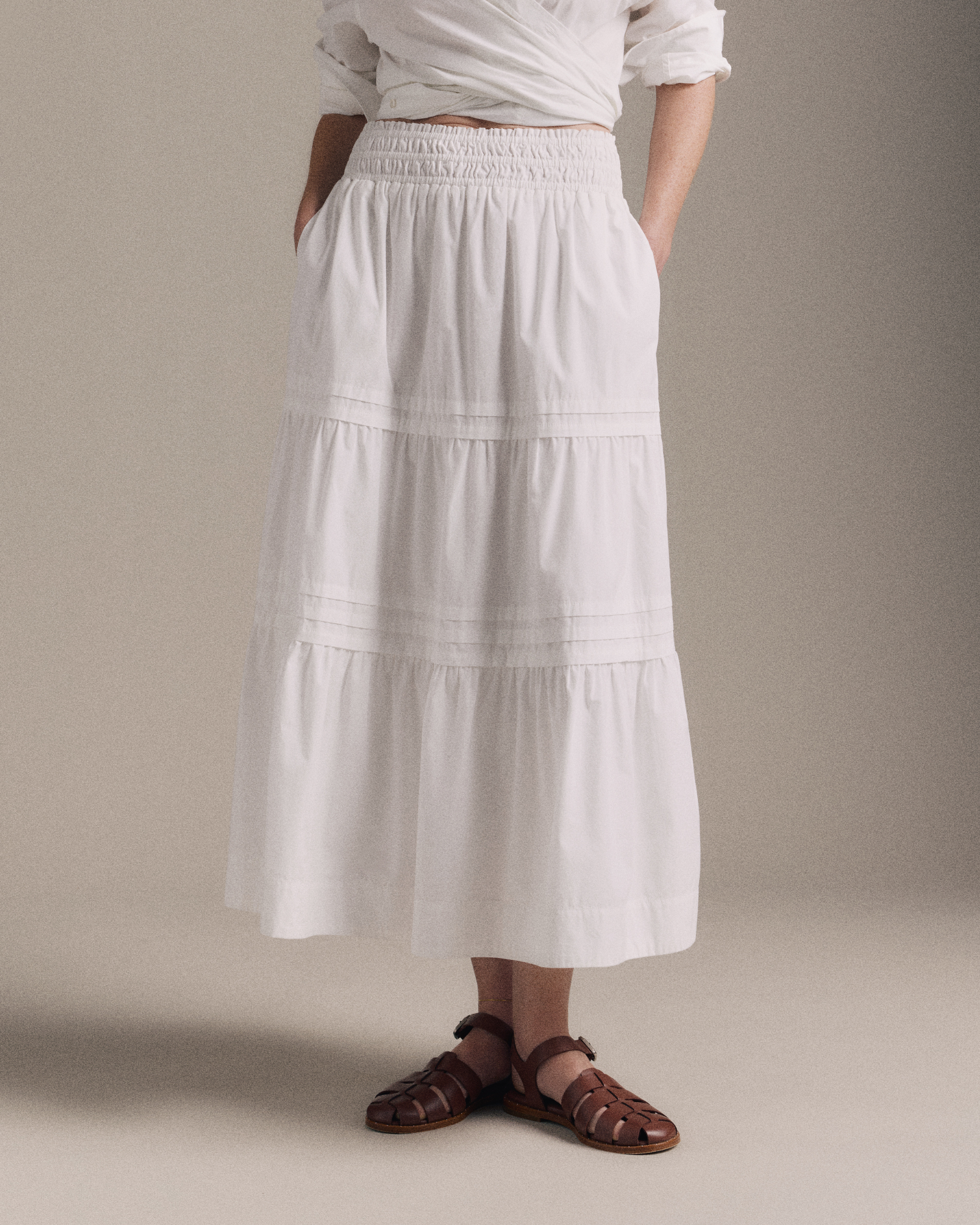 Quince | Women's Poplin Tiered Maxi Skirt in Classic White, Size Medium, Organic Cotton | Quince