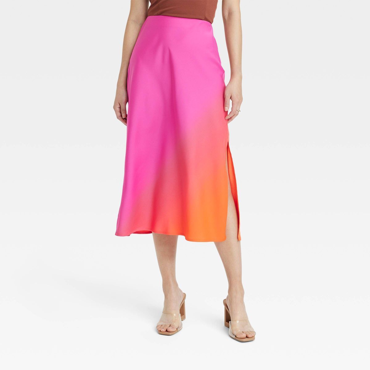 Women's A-Line Midi Slip Skirt - A New Day™ Pink/Orange S | Target