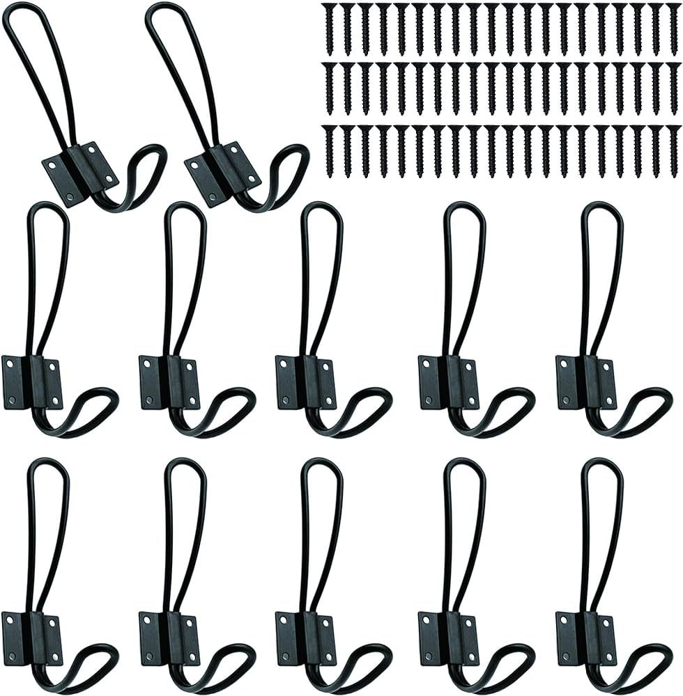 Rustic Entryway Hooks-12 Pack Farmhouse Hooks with Metal Screws Included, Black Decorative Wall M... | Amazon (US)