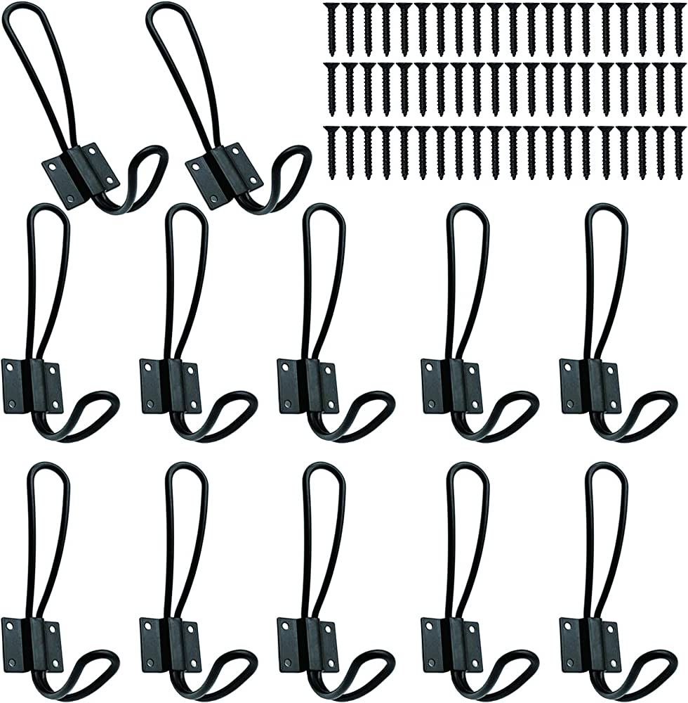 Rustic Entryway Hooks-12 Pack Farmhouse Hooks with Metal Screws Included, Black Decorative Wall M... | Amazon (US)