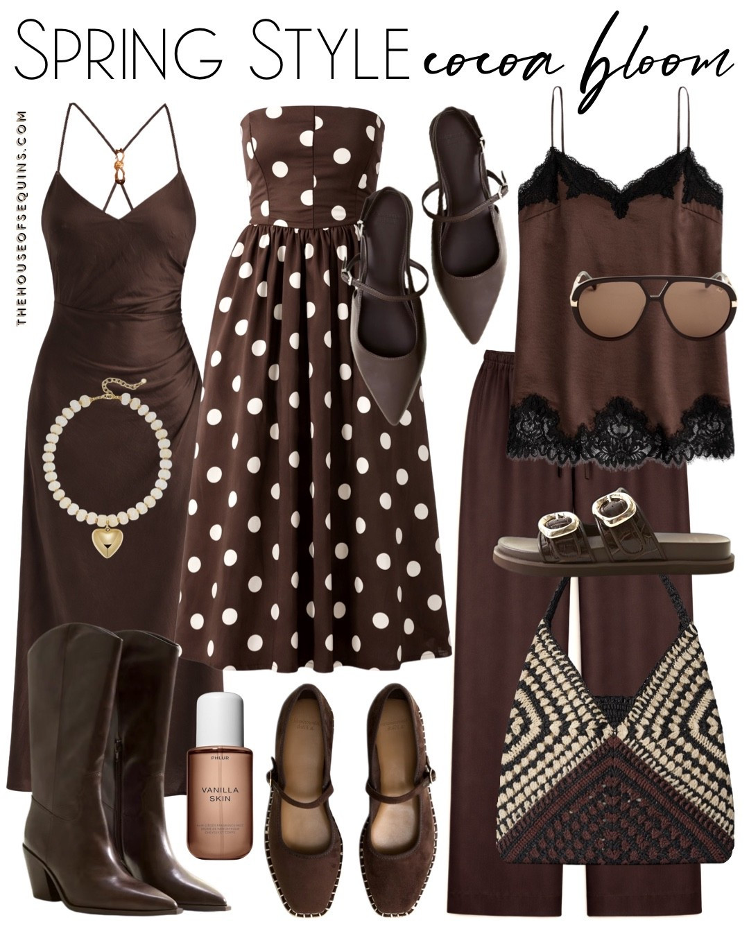 Shop Abercrombie new arrivals! Chocolate brown edit, satin pants, matching set, spring dress, satin dress, resort wear, date night outfit, vacation outfit, western boots, mesh flats, espadrilles, slingback flats