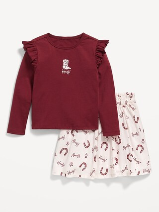 Long-Sleeve Ruffle T-Shirt and Skirt Set for Toddler Girls | Old Navy | Old Navy (US)