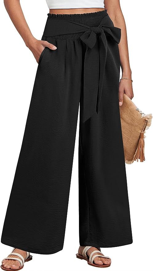 Caracilia Womens Wide Leg Lounge Pants with Pockets High Waisted Long Flowy Palazzo Pants Adjusta... | Amazon (US)
