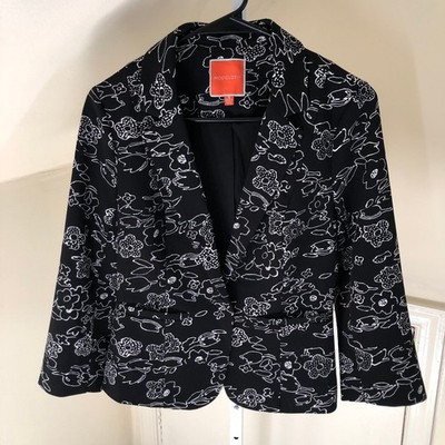 Modcloth EUC Women's Black and White Floral Blazer 3/4 Sleeve Size S | eBay UK