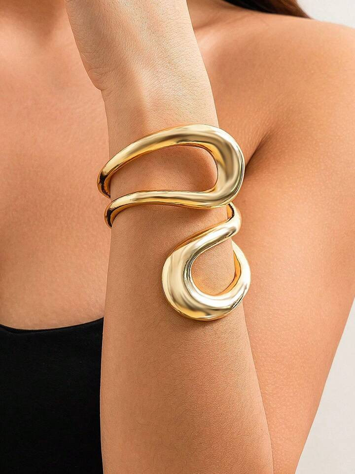 1pc European And American New Geometric Metal Open Cuff Bangle, Minimalist Style, Exaggerated Des... | SHEIN