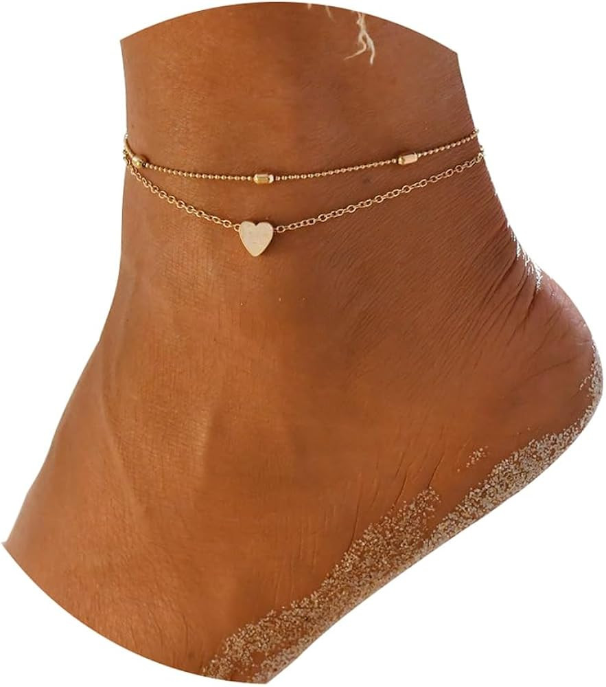 Fesciory Women Heart Anklet Adjustable Beach Layered Ankle Bracelets for Women Gold Alloy Foot Ch... | Amazon (US)