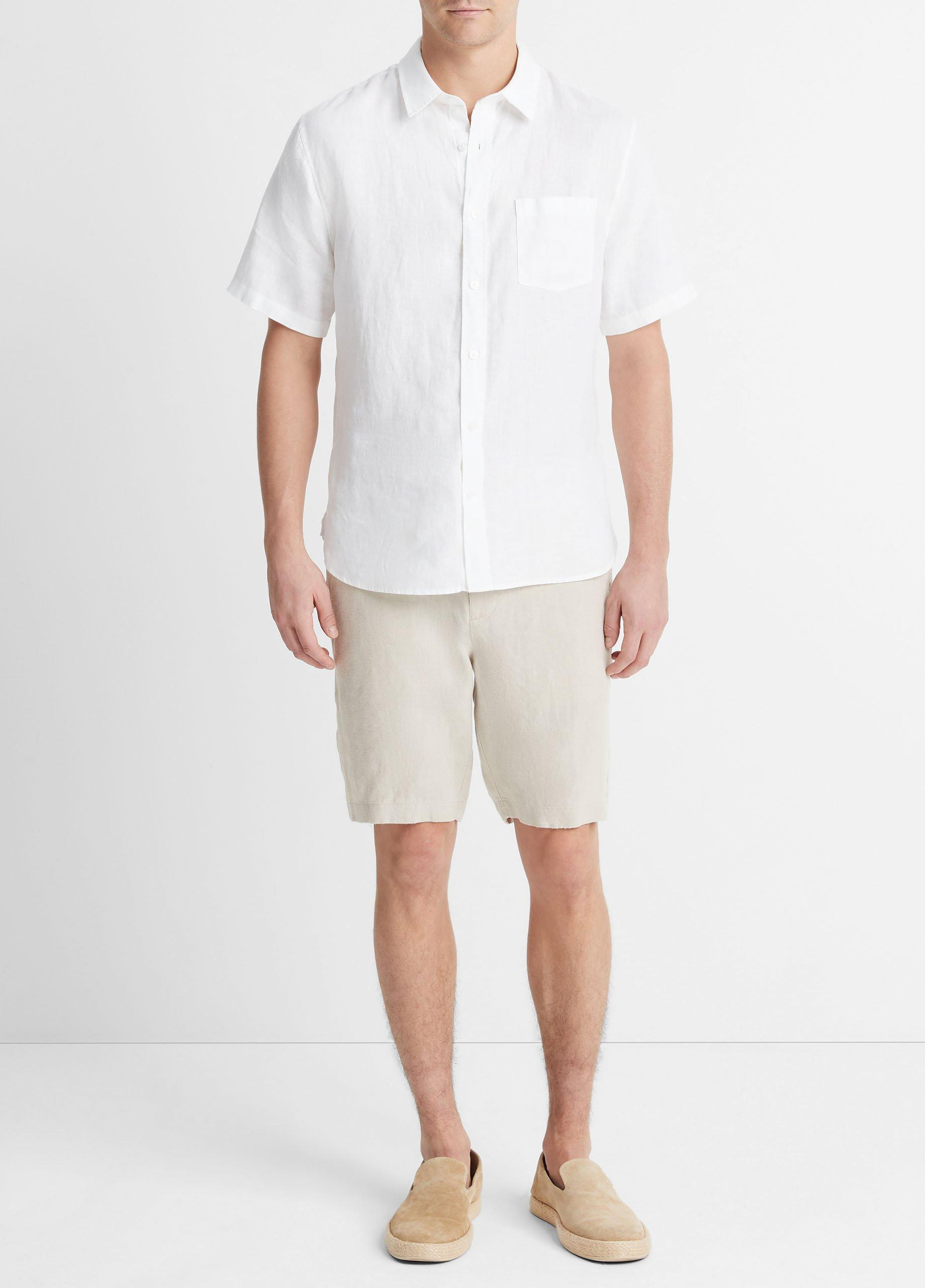 Men's Linen Short-Sleeve Shirt, Optic White, Size S Vince | Vince LLC
