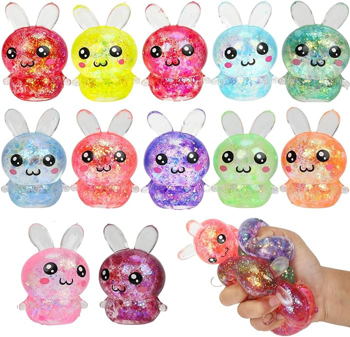 12pcs Easter Glitter Bunny Stress Balls,Squishy Toys for Kids Boys Girls Easter Basket Stuffers, ... | Amazon (US)