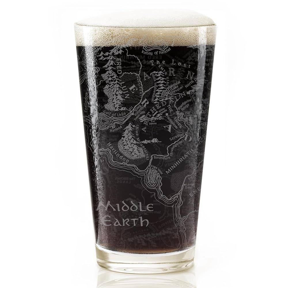 MAP OF MIDDLE EARTH Engraved 16oz Pint Glass | Inspired by Tolkien, Hobbits, & Middle Earth | Gre... | Amazon (US)