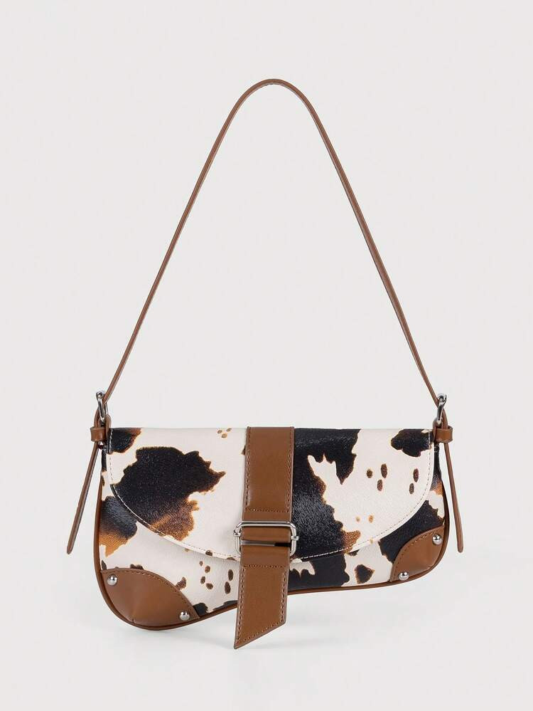 Animal Print Underarm Bag, Cow Print Studded Motorcycle Style Shoulder Bag, Cow Dot Print Women's Tote Bag Casual Underarm Bag, Y2K Hobo Bag, Crescent Bag, Street Style For Teen Girls Holiday Gifts, Party, Daily Dress, Work. Cow Print Bag, Casual Cow Print Pattern Purse For Women, Bags Ladies Elegant , Polka Dot | SHEIN