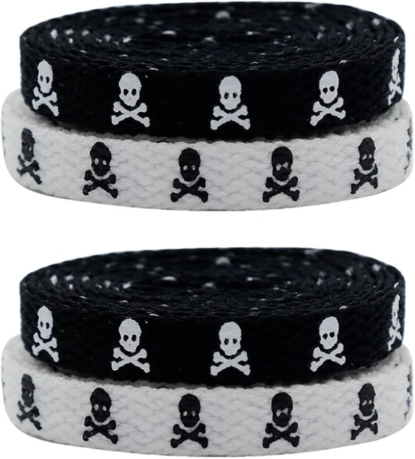 Holibanna 2 Pairs Skull Shoelaces Flat Shoelaces Halloween Elastic 120CM | Amazon (US)