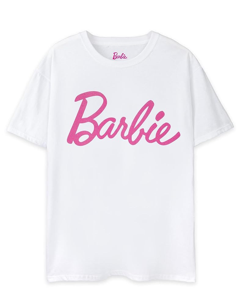 Barbie Womens Short Sleeve T-Shirt | Ladies Graphic Tee with Pink Classic Logo in Black OR White ... | Amazon (US)