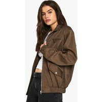 Womens Tailored Oversized Bomber - Brown - 12 | boohoo (US & Canada)
