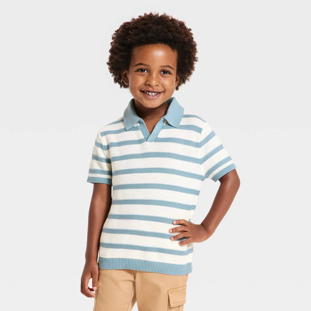Toddler Boys' Short-Sleeve Striped Polo Pullover Sweater - Cat & Jack™ Blue 5T | Target