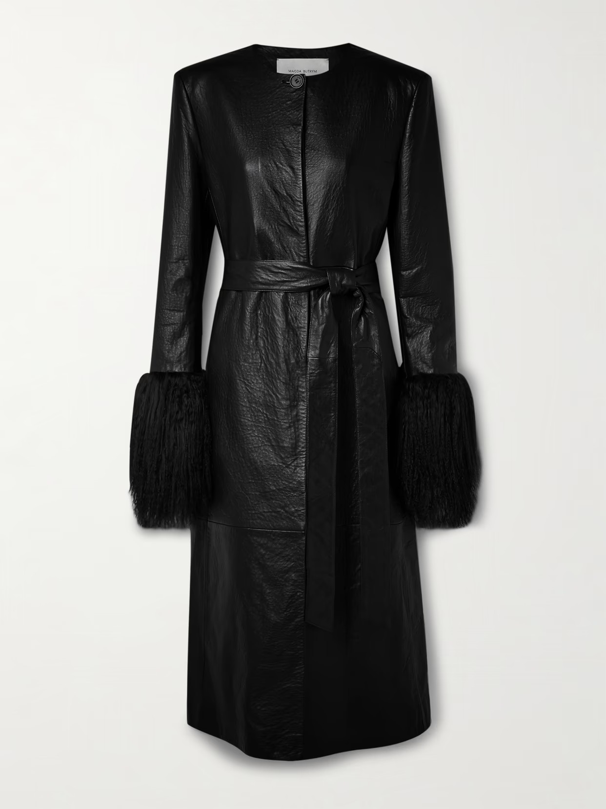 Belted faux fur-trimmed textured-leather coat | NET-A-PORTER (UK & EU)