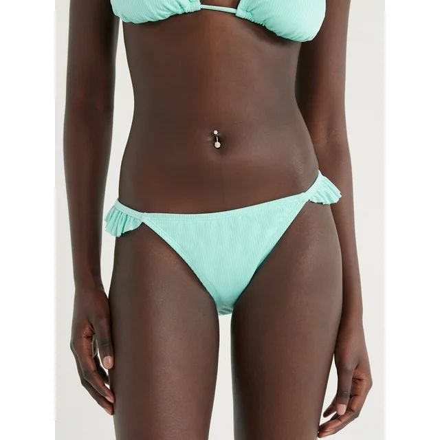 No Boundaries Juniors’ Ribbed Ruffle Bikini Swim Bottoms, Sizes XS-XL - Walmart.com | Walmart (US)