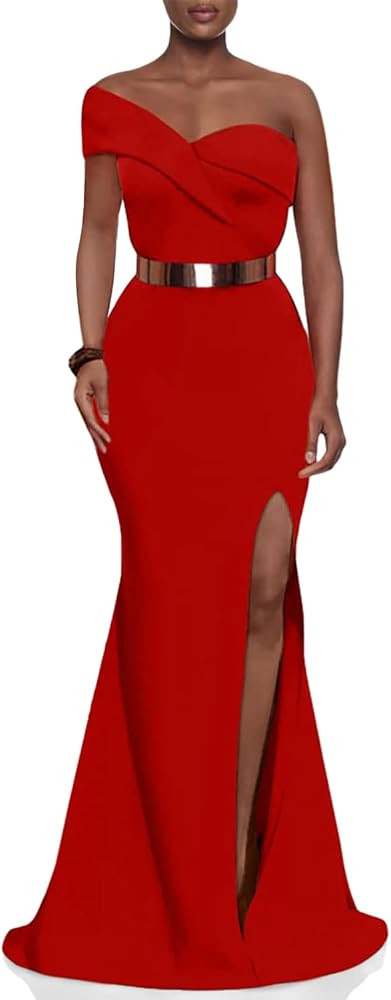 LAGSHIAN Women's Sexy Elegant Off Shoulder High Split Formal Bodycon Long Party Dress | Amazon (US)