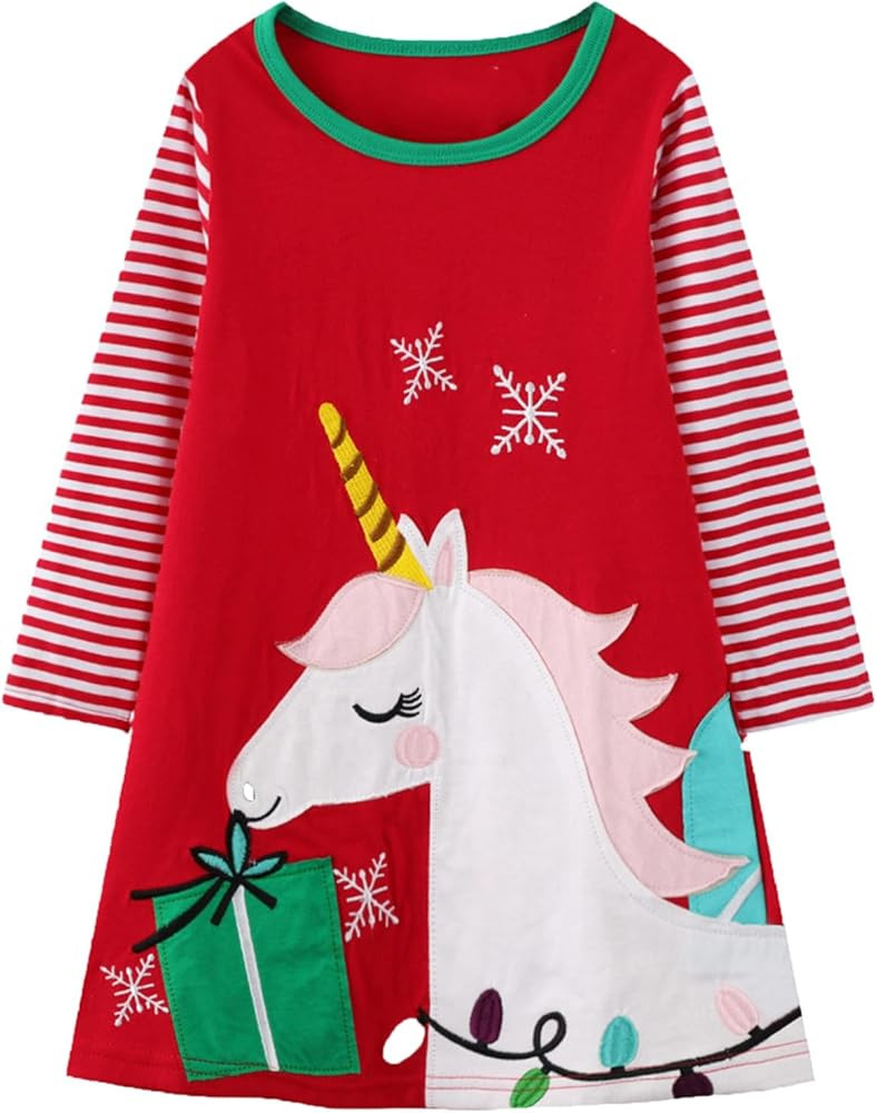HILEELANG Toddler Girl Christmas Dress Long Sleeve Fall Winter Cotton Casual BasicTunic Shirt Dre... | Amazon (US)